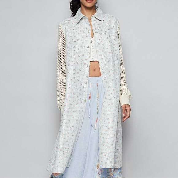 POL Sweaters - POL Long Floral Crochet Duster